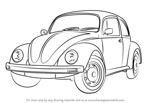 Learn How to Draw Vintage Volkswagen Beetle (Vintage) Step by Step : Drawing Tutorials Comic Book Wallpaper, Car Drawing Easy, Beetle Drawing, Bugs Drawing, Volkswagen Beetle Vintage, Beetle Tattoo, Bug Car, Vw Art, Volkswagen Van