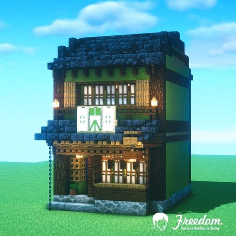 Japanese green tea shop tutorial Japanese Tea Table, Minecraft Japanese House, Minecraft Modern City, Minecraft Shops, Minecraft Japanese, Case Minecraft, Rumah Minecraft Sederhana, Minecraft Structures, Minecraft Modern