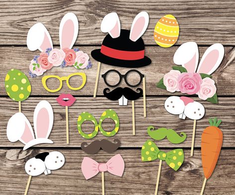 Easter Photo Props Diy, Easter Photo Booth Props, Easter Photo Booth, Easter Photo Props, Photobooth Props Printable, Photo Props Diy, Bunny Birthday Party, Rabbit Photos, Bunny Mask