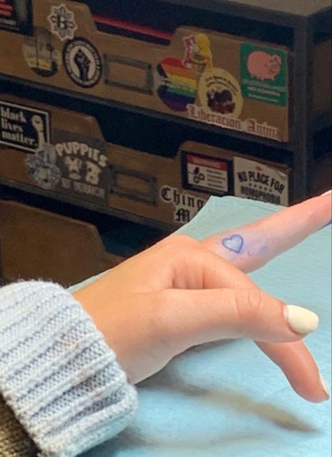 Blue Heart Tattoo, Heart Tattoo On Finger, Love Heart Tattoo, Finger Tattoos, Blue Heart, Heart Tattoo, Small Tattoos, Tatting, Tattoo Ideas