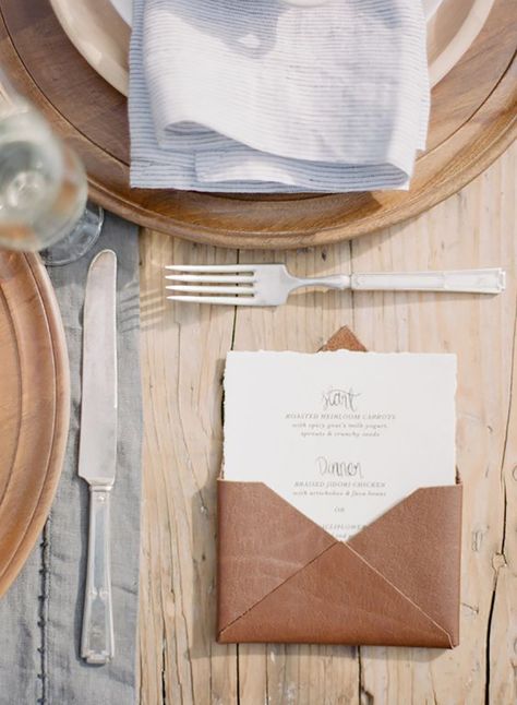 These 15 Ultra Creative Wedding Menus Are A Must SEE! Wedding Table Menus, Creative Wedding Cakes, Rustic Wedding Table, Brown Wedding, Leather Wedding, Custom Wedding Rings, Cute Wedding Ideas, Wedding Candles, Wedding Stationary