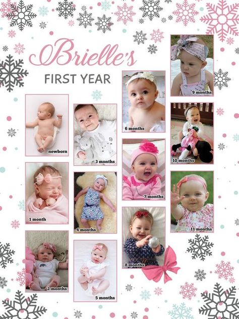 Buy Winter Onederland First 12 Months Collage 1st Birthday Photo Online in India - Etsy First Year Photo Board, Bday Poster, Baby Photo Collages, Baby Collage, Baby 12 Months, 1st Birthday Photo, Birthday Photo Collage, Baby Photo Frames