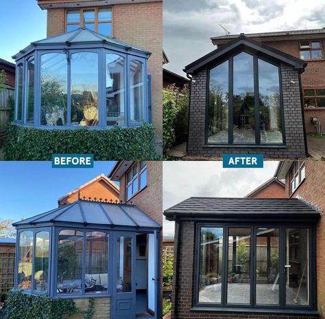 Conservatory Conversion Ideas, Conservatory To Kitchen Conversion, Conservatory Makeover Before And After, Conservatory Renovation Before And After, Contemporary Extension On Old House, Bungalow Transformation Before After Uk, Conservatory Exterior, Conservatory Renovation, Conservatory Inspiration