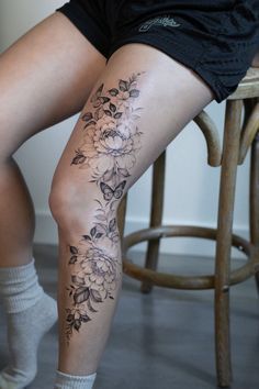 Common motifs include four-leaf clovers, horseshoes, ladybugs, and even numbers like seven or eight, which are considered lucky in various cultures. These symbols are not just mere decorations; they are imbued with centuries of folklore and superstition, making them powerful personal talismans. Top Of Leg Tattoos For Women, Leg Tattoos Women Aesthetic, Leg Sleeves For Females Flowers, Floral Leg Sleeve Tattoo Women, Women’s Leg Sleeve, Flower Tattoos Leg, Half Leg Tattoo, Around The Knee Tattoos Women, Womens Leg Tattoo