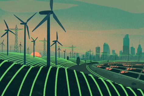 Wind Mill Illustration, Science Editorial Illustration, Sustainable Energy Illustration, Sustainable City Illustration, Digital World Illustration, Wind Turbine Illustration, Windmill Illustration, Energy Illustration, Wall Branding