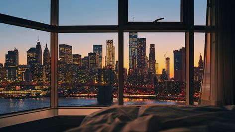 New York Apartment View, Nyc Background, Nyc Aesthetic Wallpaper, Apartamento New York, Apartment Wallpaper, Luxury New York, Nyc Wallpaper, City View Apartment, New York Wallpaper