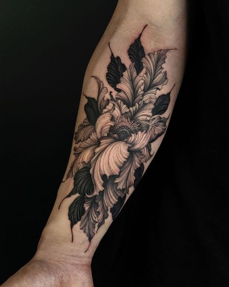 🦇 Follow the darkness 🦇 on Instagram: “By @sagaegrim⁠ ______⠀⁠ You can support Thedarkestwork by giving a little tip via PayPal. Link in bio. 🖤🖤🖤⠀⁠ ______⠀⁠ #tattooed #tattoo…” Forest Forearm Tattoo, Japanese Hand Tattoos, Pop Culture Tattoos, Underarm Tattoo, Culture Tattoos, Cuff Tattoo, Chrysanthemum Tattoo, Poppies Tattoo, Fantasy Tattoos