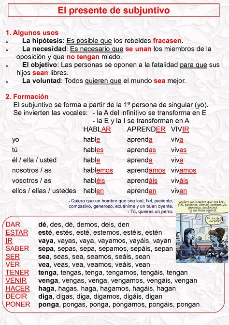 El presente de subjuntivo Spanish Notes, Spanish Classroom Activities, Spanish Basics, Learn Spanish Online, Learning Spanish Vocabulary, Spanish Worksheets, Spanish Lesson Plans, Spanish Verbs, Spanish Teaching Resources