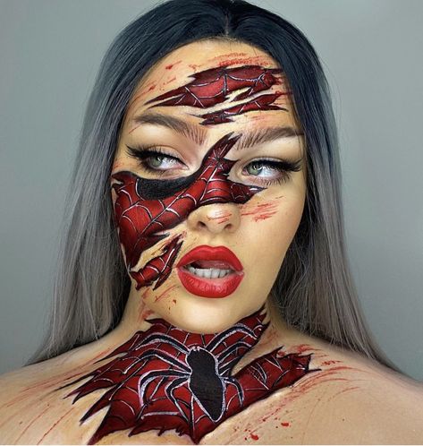 Spider Man Makeup, Halloween Backgrounds Wallpapers, Superhero Makeup, Spiderman Makeup, Halloween Nails 2022, Wallpapers Halloween, Pfp Halloween, Halloween Tattoo Ideas, Creative Halloween Makeup