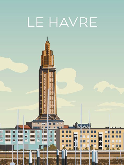 Illustration de villes et de régions de France minimalistes. #illustration #graphic design #France #vintage Le Havre France, Wanderlust Decor, France Vintage, Old Advertisements, Retro Travel Poster, Illustration Graphic, Cool Pins, Travel Wall Art, Illustration Graphic Design