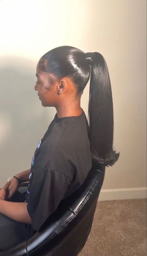 Swoops Ponytail Weave, Slick Back Barbie Ponytail, Barbie Ponytail No Swoop, Hair Styles For Knotless, 16 Inch Ponytail, Majorette Hairstyles, Mid Ponytail Hairstyles, Low Pony Hairstyles Black, Mid Ponytail Hairstyles Black Women