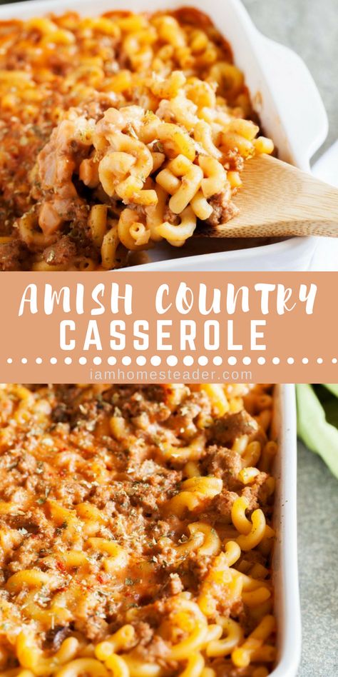 Amish Country Casserole Recipe, Amish Casserole, Amish Country Casserole, Best Amish Recipes, Country Casserole, Easy Fall Dinners, Fall Menu, Hamburger Casserole, Fall Comfort Food