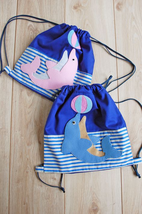 Backpacks For Kids, Backpack Handmade, Dolphin Gifts, Cinch Sack, Kids Bag, Backpack Set, Pink Dolphin, Kids' Bag, Backpack Pattern