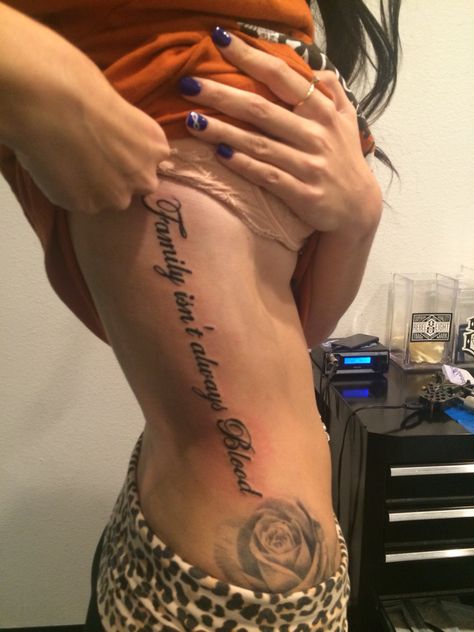 Family isn't Always Blood rib quote tattoo Rib Tattoo Quotes, Blood Tattoo, Family Isnt Always Blood, Quote Tattoo, Family Tattoo, Family Tattoos, Ideas Family, Tattoos Ideas, Love Tattoos