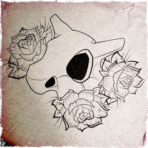 Cubone skull with roses Cubone Tattoo, Cubone Skull, Pokemon Tattoos, Realistic Skull, Skull With Roses, Ghost Type Pokemon, Old Pokemon, Nerd Tattoo, Tattoo Apprenticeship