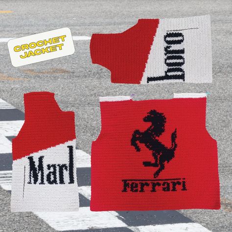 an update on the Ferrari crochet jacket 🤠🏎️ back panel is done! and currently working on the sleeves ❤️ searching for original patches to stitch on the jacket once finished 👀 and very impatient to show you the final result! 🏁 thank you for the love and comments on this project. Sometimes I try to make projects just for the joy, and makes me so happy seeing the feedback it gets ⭐ and thank you @thistookforevertocrochet for being my project/F1 buddy 🫶🏻 trying to finish this with the speed it d... Ferrari Crochet, Crochet Jacket, I Try, Ferrari, Thank You, Knitting, Crochet, The Originals