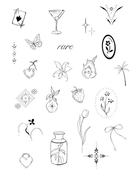 Ghibli Studio Tattoo Ideas, Tiny Filler Tattoos, Framed Flower Tattoo, Tiny Tattoo Flash, Witchy Flash Tattoo, Gothic Flash Tattoo, Small Witchy Tattoos, Make Fake Tattoos, Blueberry Tattoo