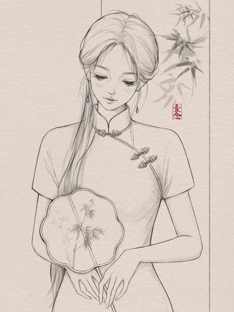 Chinese Girl Drawing, Chinese Sketch, Hanbok Drawing, Pink Drawing, Chinese Drawings, Comic Book Drawing, Chinese Art Painting, Best Anime Drawings, Cool Pencil Drawings