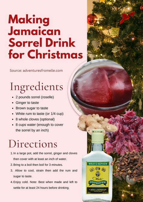 Sorrel Drink Caribbean, Sorel Drink Recipes, Drink Punch Recipes, How To Make Sorrel Drink, Sorrell Recipe, Sorrel Cocktail Recipe, Jamaican Sunday Dinner, Roselle Recipe, Sorrel Recipe Jamaican