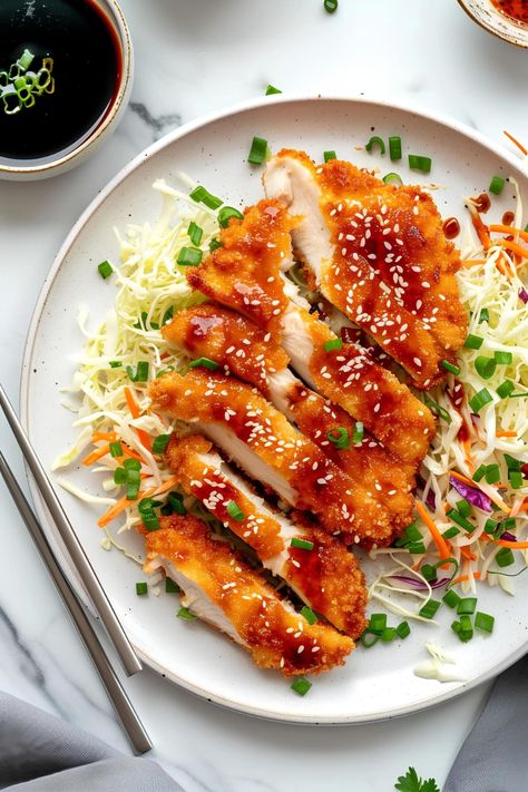 Japanese Chicken Katsu, Hawaiian Chicken Recipes, Japanese Chicken, Chicken Katsu, Food Pic, Hawaiian Chicken, Pork Cutlets, Chicken Dinners, Cabbage Slaw