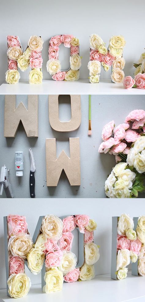 Mother’s Day Flower Letters Tutorial Mom Flower Arrangements Letters, Diy Letter Flower Arrangement, Mom Letters With Flowers, Mom 3d Letters, Diy Mother’s Day Decorations, Flower Initial Diy Floral Letters, Mother's Day Decorations Party Decor, Letter Flower Arrangement, Mother’s Day Decor