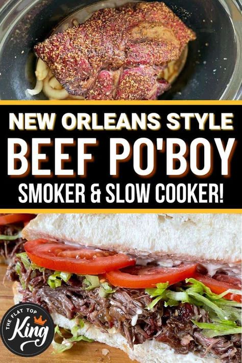 Smoked Roast Beef Po' Boy with Chuck Roast - New Orleans Style! Roast Beef Poboys New Orleans, Recipes For Chuck Roast, Roast Beef Poboy, Smoked Roast Beef, Smoked Roast, Hoagie Sandwiches, Smoked Chuck Roast, Smoker Ideas, Chuck Roast Recipes