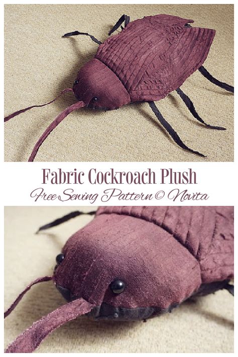 DIY Fabric Cockroach Plush Free Sewing Pattern | Fabric Art DIY Plush Sewing Patterns Free, Halloween Sewing Projects Free Pattern, Plushie Patterns Free Templates Easy, Sewing Patterns Free Plushies, Easy Plushie Patterns, Stuffed Animal Patterns Free Templates, Doll Patterns Free Sewing Templates, Free Plush Sewing Patterns, Felt Plush Pattern