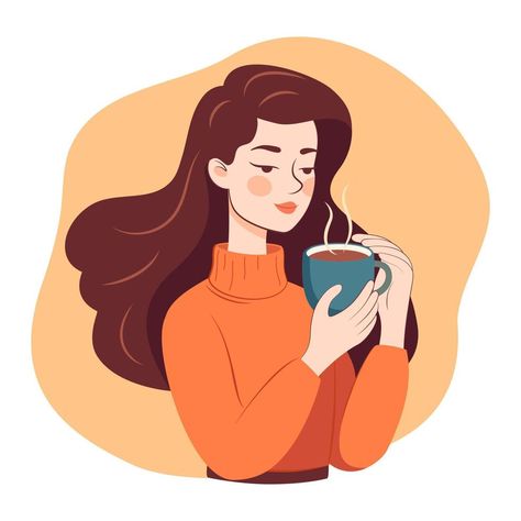 Young beautiful woman holding a cup of tea or coffee Coffee Or Tea Picture, Drinking Coffee Drawing, Drinking Tea Illustration, Drinking Coffee Illustration, Holding A Cup Of Tea, Woman Drinking Coffee, Coffee Graphics, Mother Clipart, Procreate Ideas