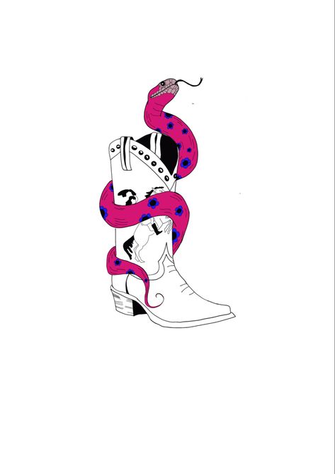 Cowboy Boot With Rose Tattoo, Snake In Boot Tattoo, Western Snake Tattoo, Outlaw Woman Tattoo, Tattoos Cowgirl, Lucky Horseshoe Tattoo, Lava Lamp Drawing, Cowboy Boot Drawing, Large Tattoo Designs