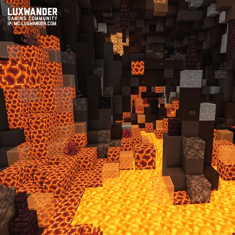 It's Build Showcase time!  Check out this amazing lava build made by sihlver! We love the different block combinations and the attention to detail! You can check it out at /warp magmacave in Majestic Creative! Minecraft Lava Builds, Minecraft Terraforming, Build Minecraft, Minecraft Bedroom, Minecraft Inspo, Minecraft Builds, Minecraft Ideas, Attention To Detail, Check It Out