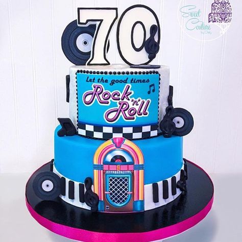 😍 we are loving this 70s retro cake!!! Create your own edible images at IcingImages.com!  Repost @sweetcouturebydaly ・・・ Let the good time Rock 'N' Roll! 🎼🎤🎸🎷 #70s #rock #rocknroll #letthegoodtimesroll #era #juxbox #miamibaker #miamicakes #miamitreats #customcakesmiami  #miamidesserts #cakeartist #cakesinmiami #miamievents #miamiparties #instacake #cakestagram #bestoftheday #picoftheday #miami #edibleart #sugarart #southflorida #sweetcouturebydaly #icingimages #glittercake Retro Cake, 50s Diner, Glitter Cake, Bday Cake, Cakes For Men, We Are Love, Edible Images, Sugar Art, Edible Art