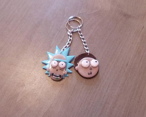 Rick And Morty Earrings, Polymer Clay Rick And Morty, Rick And Morty Diy Gift Ideas, Clay Rick And Morty, Rick And Morty Gift Ideas, Rick And Morty Keychain, Clay Aiken, Clay Keychain, Polymer Clay Flower Jewelry