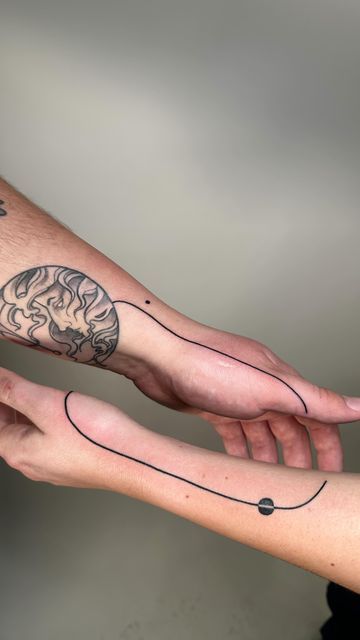 Matching Connecting Tattoos, Abstract Matching Tattoos, Bestie Tats, Partner Tattoo, Connecting Tattoos, Match Tattoo, Eclipse Tattoo, Partner Tattoos, Different Drawing Styles