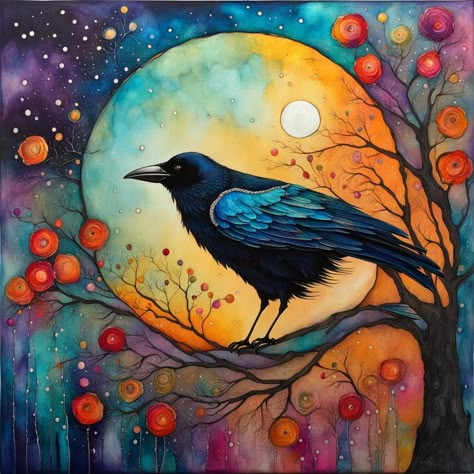 Awareness Crow (C) Célia Ascenso 2024 Created with @nightcafestudio #generativeart #generativeai #crow #crows #crowart #bird #birds #fullmoon #nightmood #aiart #aicommunity #aiartcommunity Animal In Nature Painting, Crow Rock Painting, Paintings Of Crows, Cute Raven Art, Crow Painting Acrylic, Crow Skull Drawing, Witchy Art Painting, Cute Crow Art, Crow Craft