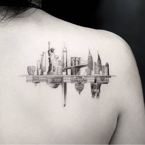 Washington DC ❤️NY. New York Tattoo Stencil, Dc Skyline Tattoo, Queens Ny Tattoo, Cleveland Skyline Tattoo, Washington Dc Tattoo Ideas, New York City Skyline Tattoo, Washington Tattoo Ideas, Ny Tattoo Ideas New York, Ny Skyline Tattoo