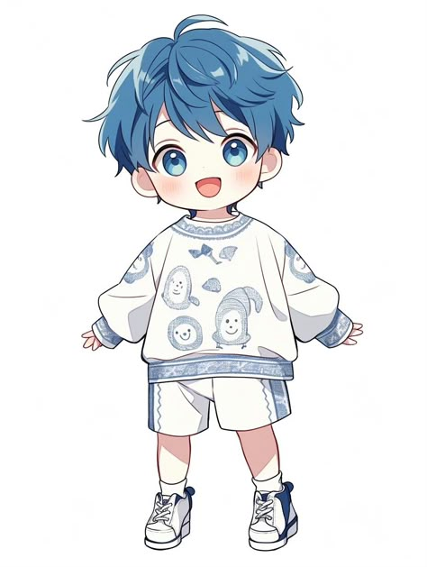 Chibi Full Body Poses, Cute Poses Drawing Chibi, Anime Toddler Boy, Chibi Hair Boy, Anime Little Kid, Chibi Boy Drawing, Little Boy Character Design, Chibi Boy Cute, Baby Character Design