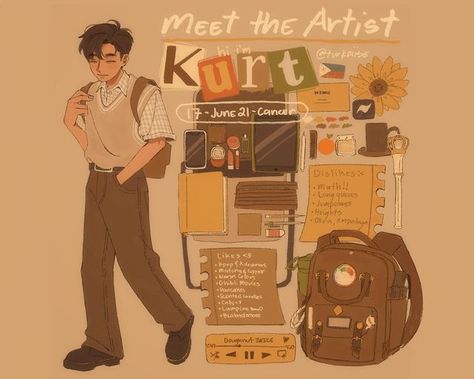 Meet The Artist Aesthetic, About Me Illustration, Meet The Artist Ideas, All About Me Drawing, Meet The Artist Template, Meet The Artist Drawing, Meet The Oc, Aesthetic Carrds, Met The Artist