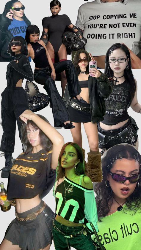 Brat Club Outfit, Brat Rave Outfits, Brat Summer Outfit Aesthetic, Charlie Xcx Outfits Brat, Brat Summer Aesthetic Outfit, Brat Themed Outfit, Rave Fit Ideas, Brat Inspired Outfits, Charlixcx Brat Outfit