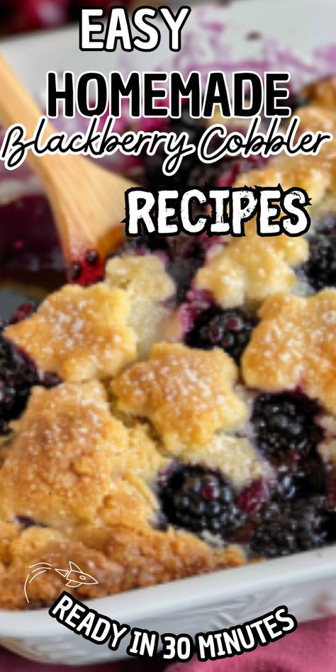 Easy Homemade Blackberry Cobbler Classic Blackberry Cobbler, Blackberry Cobbler With Pie Filling, Small Blackberry Cobbler, Best Blackberry Cobbler Recipe, Homemade Blackberry Cobbler, Homemade Cobbler Recipes, Southern Blackberry Cobbler Recipe, Blackberry Cobbler With Pie Crust, Easy Blackberry Recipes