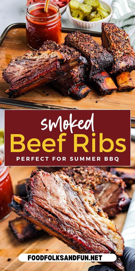 Smoked Beef Ribs have a simple rub and are smoked low and slow for hours. They’re a carnivore’s delight and packed with so much flavor! Beef Back Ribs Recipe, Smoked Beef Ribs Recipe, Smoked Beef Back Ribs, Smoked Beer Can Chicken, Back Ribs Recipe, Smoked Beef Ribs, Beef Back Ribs, Beef Ribs Recipe, Spiced Beef