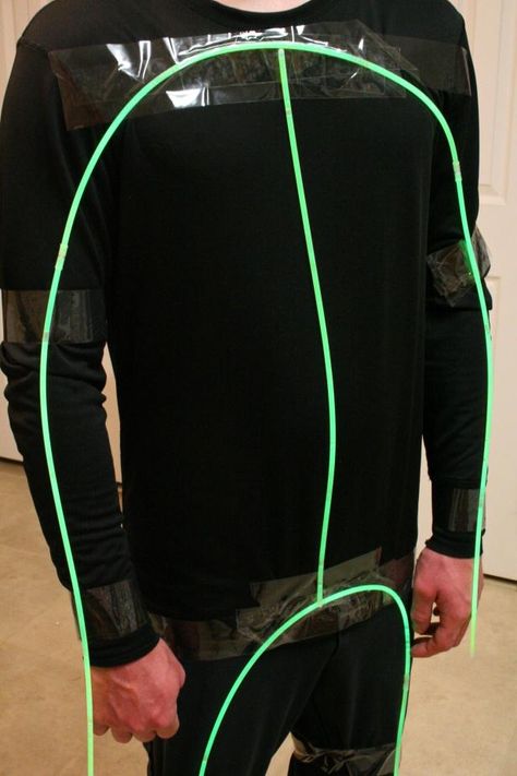 Glow Stick Figure Costume Diy, Stick Man Halloween Costume, Glow In The Dark Outfit Ideas, Glowstick Costume, Make Halloween Costumes, Stick Man Costume, Glow Party Outfit, 3 Halloween Costumes, Stick Costume