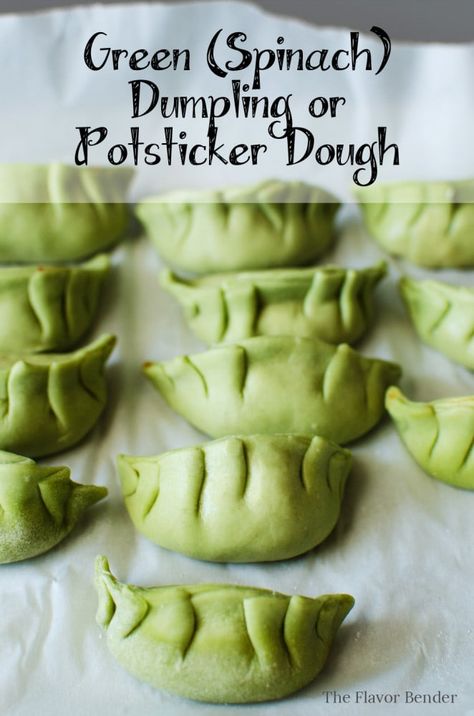 How to make {Spinach} Green Dumpling Dough / Potsticker Dough - The Flavor Bender Potsticker Dough, Fried Potstickers, Spinach Dumplings, Dumplings Steamed, Spinach Puree, Steamed Spinach, How To Make Spinach, Dumpling Dough, Homemade Dumplings