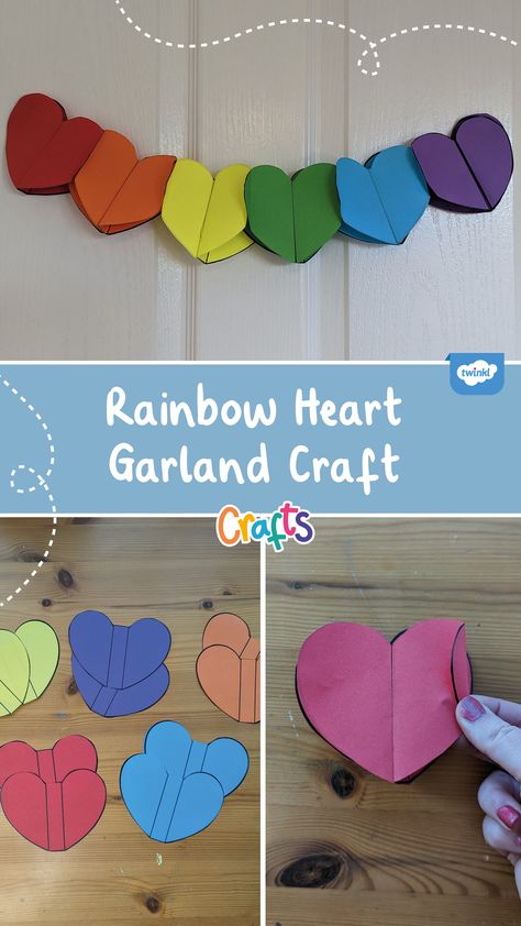 Pride Paper Crafts, Paper Heart Chain, Pride Crafts, Paper Chain, Camp Crafts, Heart Paper, Coloured Paper, Paper Chains, Heart Template