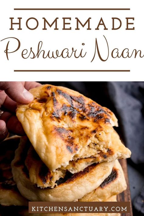 Coconut Naan, Peshwari Naan Recipe, Naan Bread Recipe Easy, Traditional Bread Recipe, Recipes With Naan Bread, Kitchen Aid Recipes, Vegan Indian Recipes, Tasty Bread Recipe, Lowest Carb Bread Recipe