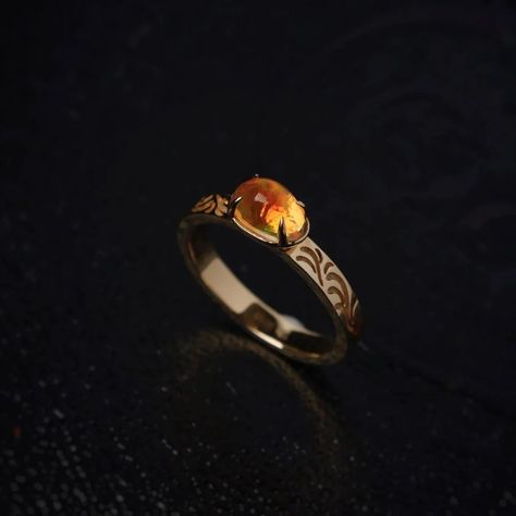 😊 I designed a new engagement ring! It has hand-carved baroque patterns, super beautiful! The Mexican fire opal also showcases stunning gold and green colors. I think this ring is like a time travel to The Baroque Golden Age, so I named it "The Golden Age"! What do you think? 😊💍 #JewelryLovers #JewelryMagic #Ring #OpalJewelry #JewelryLove #uniquelove #18KGold #FineJewelry #LuxuryFashion #FineJewels #OpalLove #DesignJourney #JewelryArt #OpalMagic #Opal #EngagementRing #engagementring #opalri... Fire Engagement Ring, Ornamental Filigree, Fire Opal Engagement Ring, Opal Engagement Ring, Mexican Fire Opal, Baroque Pattern, Baroque Art, Opal Engagement, Engagement Rings Opal