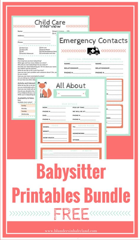 Babysitter Printable, Nanny Binder, Babysitter Checklist, Babysitting Kit, Nanny Contract, Daycare Forms, Newborn Hacks, Home Daycare, Emergency Contact