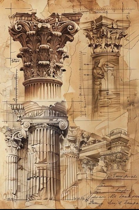 Ancient Architecture Drawing, Detailing Architecture, Architecture Greek, Architecture Antique, Architecture Blueprints, Aesthetic Architecture, Greek Architecture, Ancient Greek Sculpture, A Level Art Sketchbook