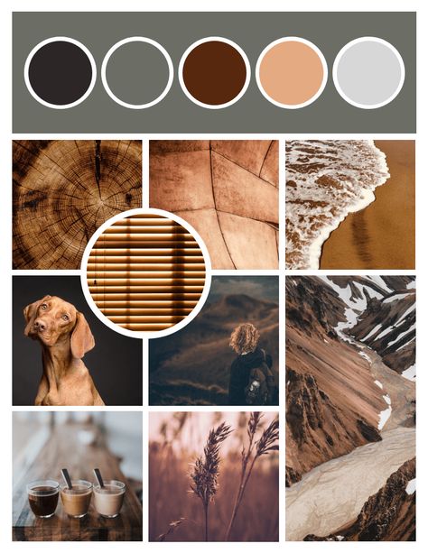 Venngage | Templates Nature Inspired Mood Board, Mood Tone Colour, Mood Board Template Layout, Nature Mood Board Inspiration, Earth Mood Board, Earth Tone Mood Board, Mood Board Nature, Natural Mood Board, Cozy Mood Board