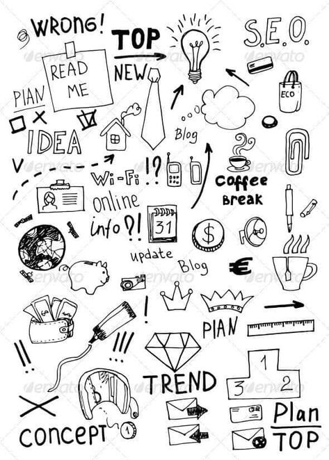 Sketchnotes Ideas, Business Doodles, Hand Drawn Doodles, Visual Note Taking, Sketch Note, Note Doodles, Doodle Tattoo, Sketch Notes, Easy Doodle Art