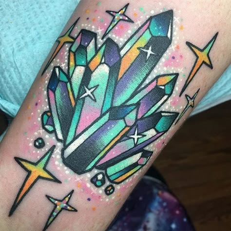 Colorful Tattoo, Gem Tattoo, Crystal Tattoo, Petit Tattoo, Kawaii Tattoo, Halloween Tattoo, Tatuaje A Color, Aesthetic Board, Girly Tattoos